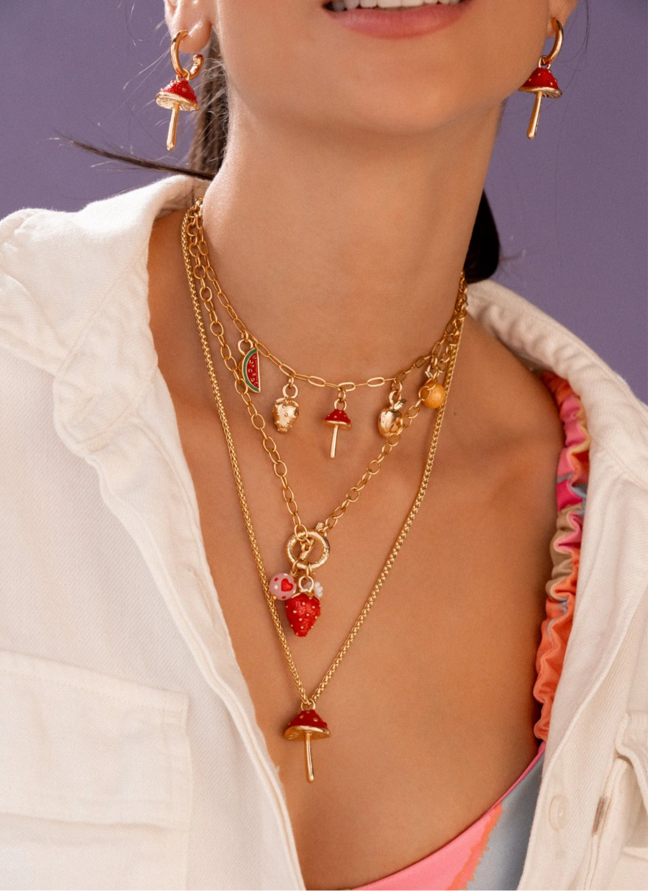 Collar multicharms de hongo + Aretes