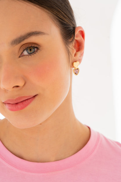 Aretes dúo corazón cristal