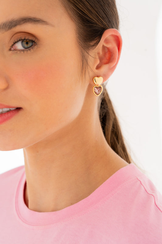 Aretes dúo corazón cristal