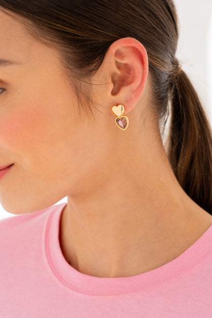 Aretes dúo corazón cristal